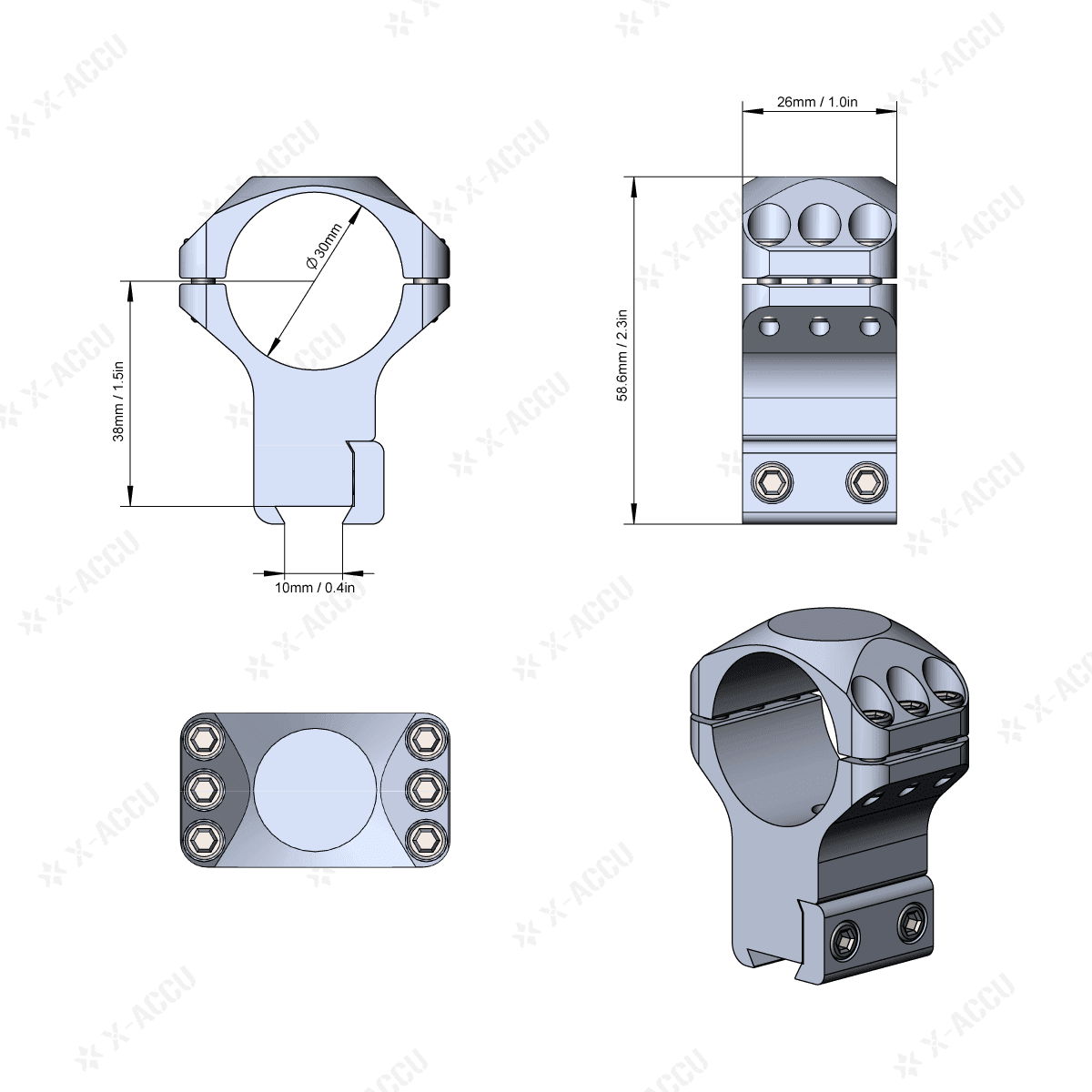 Alu-Ringe X-Accu | 30mm Tubus | Diverse Höhen | 11mm Dovetail (XASR-3005 / XASR-3006)
